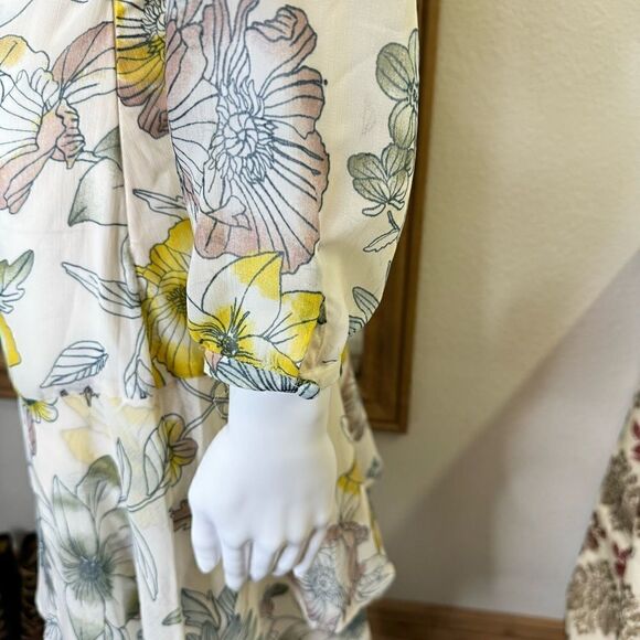 Cupcakes and Cashmere Floral Chiffon Tiered Lined Long Sleeve Midi Dress Size 4 - Picture 7 of 15